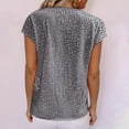 thumbnail image 3 of Fznquz Gray Women Tops Sparkly Sequin Casual Blouses Crew Neck Cap Sleeve Fashion Blouse Women, 3 of 6