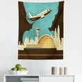 thumbnail image 1 of Airport Tapestry, Retro Style Image Airfield Plane and Cityscape, Fabric Wall Hanging Decor for Bedroom Living Room Dorm, 5 Sizes, Dark Brown Cadet Blue, by Ambesonne, 1 of 1
