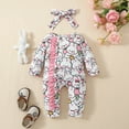 thumbnail image 4 of Hwmodou Girls Print Jumpsuits Cotton Blend Toddler Easter Long Sleeve Cartoon Rabbit Prints Ruffles Romper Jumpsuit Clothes Fall Winter Jogger Jumpsuit,9-12M, 4 of 7