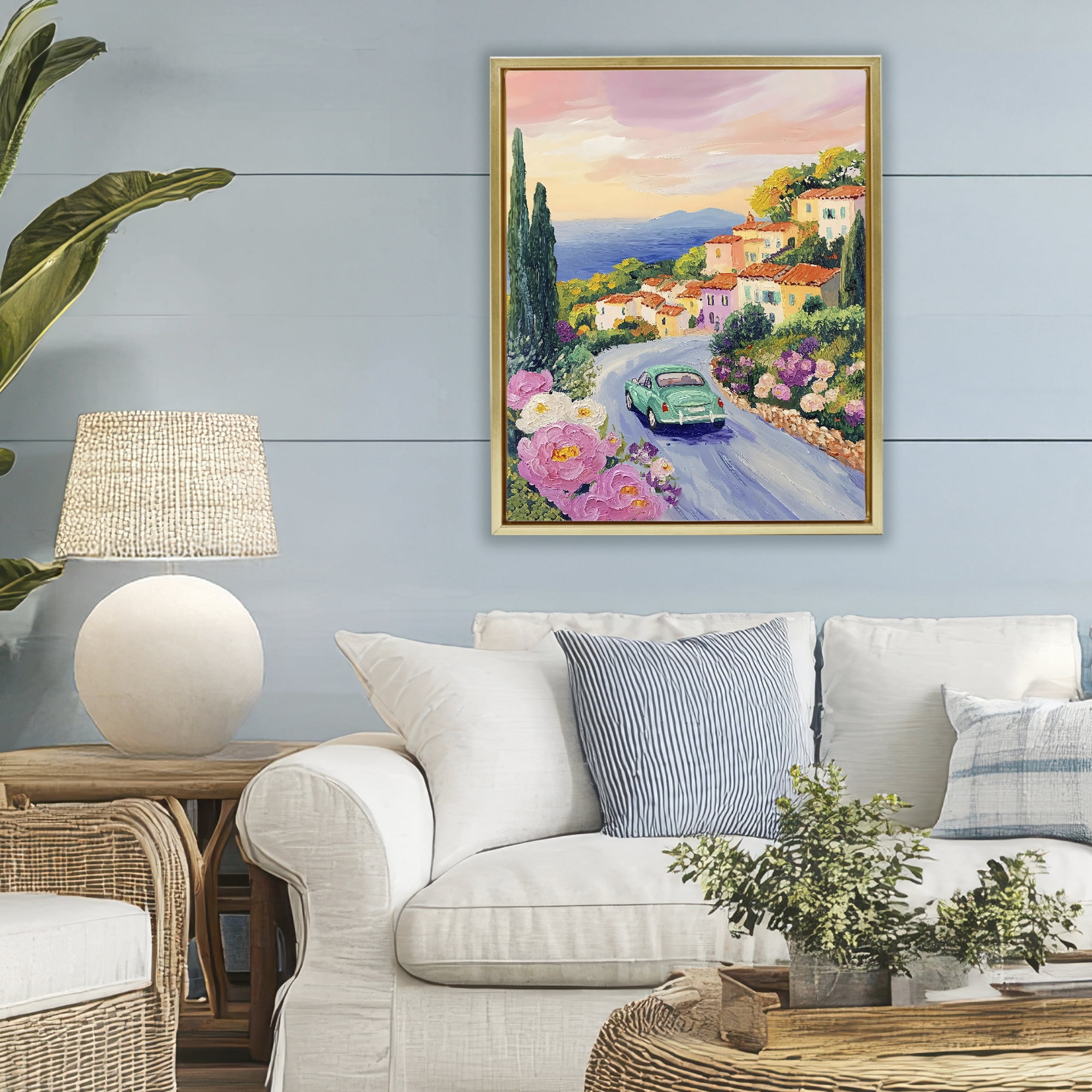 Stupell Industries Driving Along The Coast Gold Framed Floater Canvas Wall Art, design by The Prints Vibe