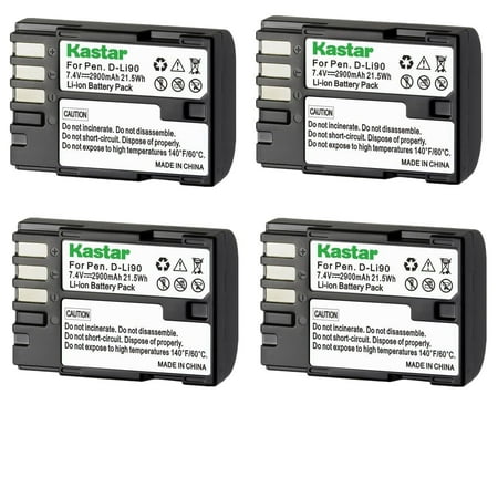 Kastar Battery 4-Pack Replacement for Pentax D-Li90 DLI90 DL190 Battery Pentax D-BC90 K-BC90 39830 39835 Charger Pentax 645D 645Z 645Z IR K-01 K01 K-1 K-1 Limited Silver K-3 K-5 Camera