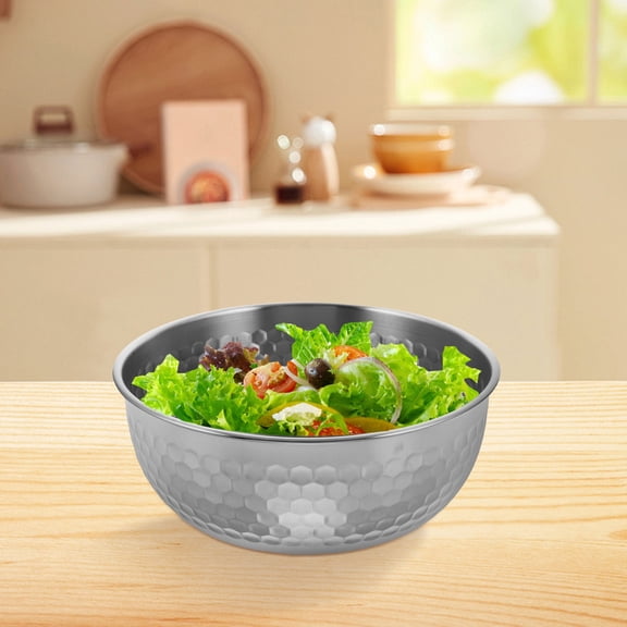AURARMLET Large Stainless Steel Hammered Salad Bowl, Kitchen Serving Bowl for Family Meals and Home Use