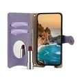 thumbnail image 3 of For Apple IPhone 17 PU Leather Wallet Case Magnetic Flip Cover Multi-Card Slots Zipper Pocket With Hidden Makeup Mirror，Detachable Metal Shoulder Strap,Purple,For iPhone 17, 3 of 7