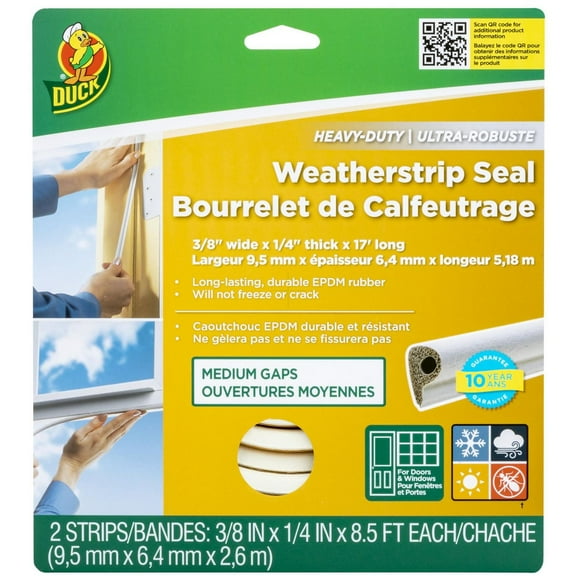 Bourrelet de calfeutrage ultra-robuste de marque Duck pour brèches de taille moyenne - Blanc 9,5 mm x 5,2 m