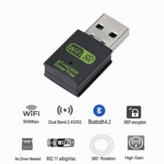 RIWPKFH 600Mbps USB WiFi Bluetooth Adapter Dual Band 2.4Ghz 8Ghz Wireless External Receiver WiFi Dongle For PC Laptop Desktop