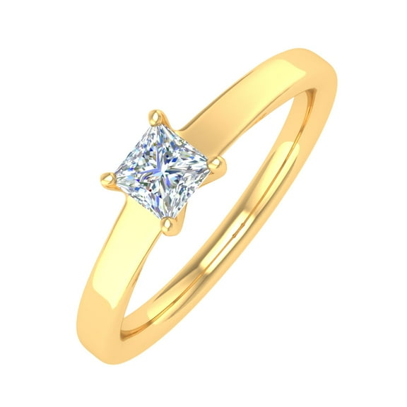 14K Yellow Gold 4-Prong Set Princess Cut Diamond Solitaire Engagement Ring Band (0.26 Carat) - IGI Cert (Ring Size 7.25)