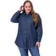 thumbnail image 3 of Camisas de talgrande pamujer Camide mezclilcon botones de cambray Azul Oscuro 1X, 3 of 5