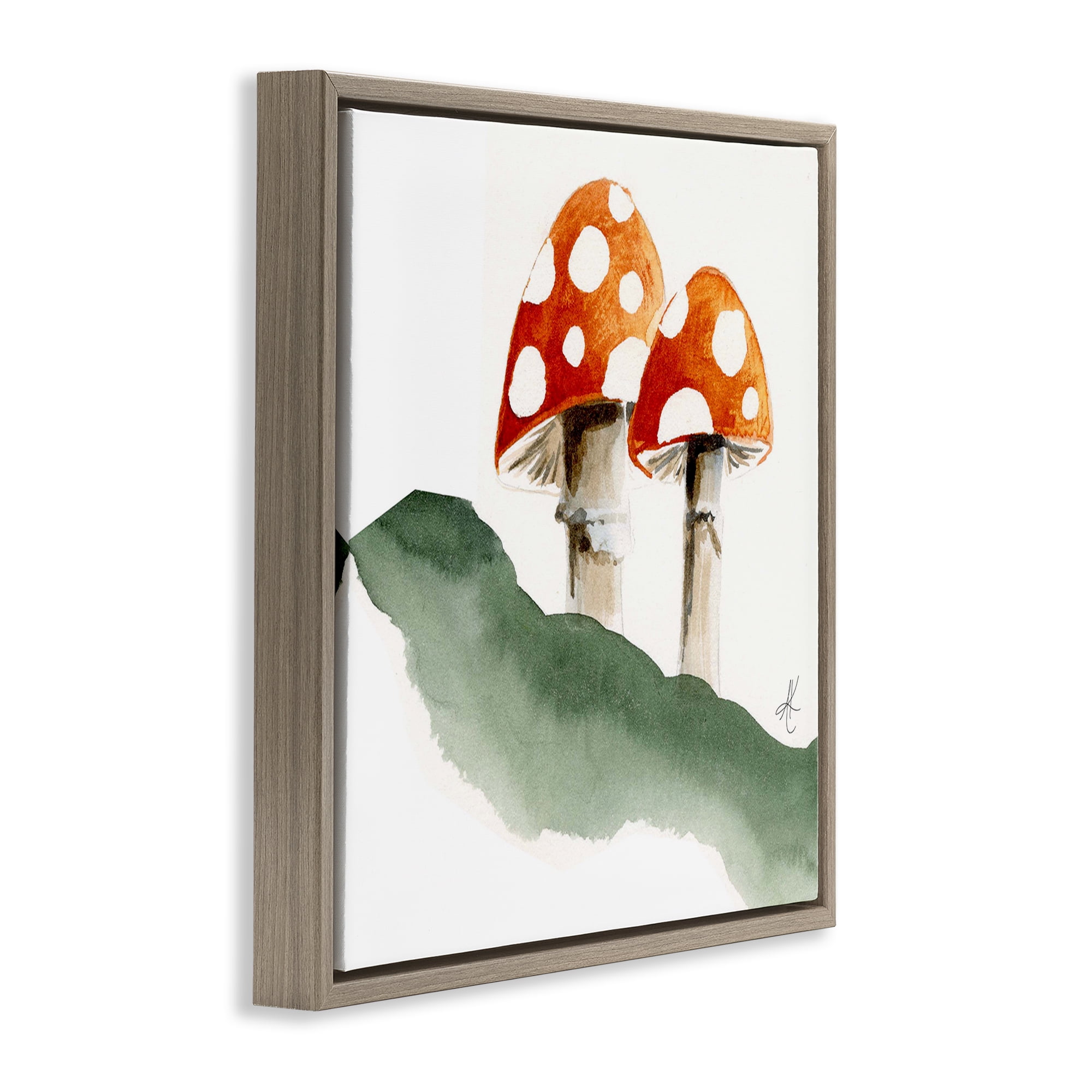Stupell Industries Spotted Red Mushrooms Plants & Flowers Painting Brown Floater Framed Canvas Art Print Wall Art, 18 x 18