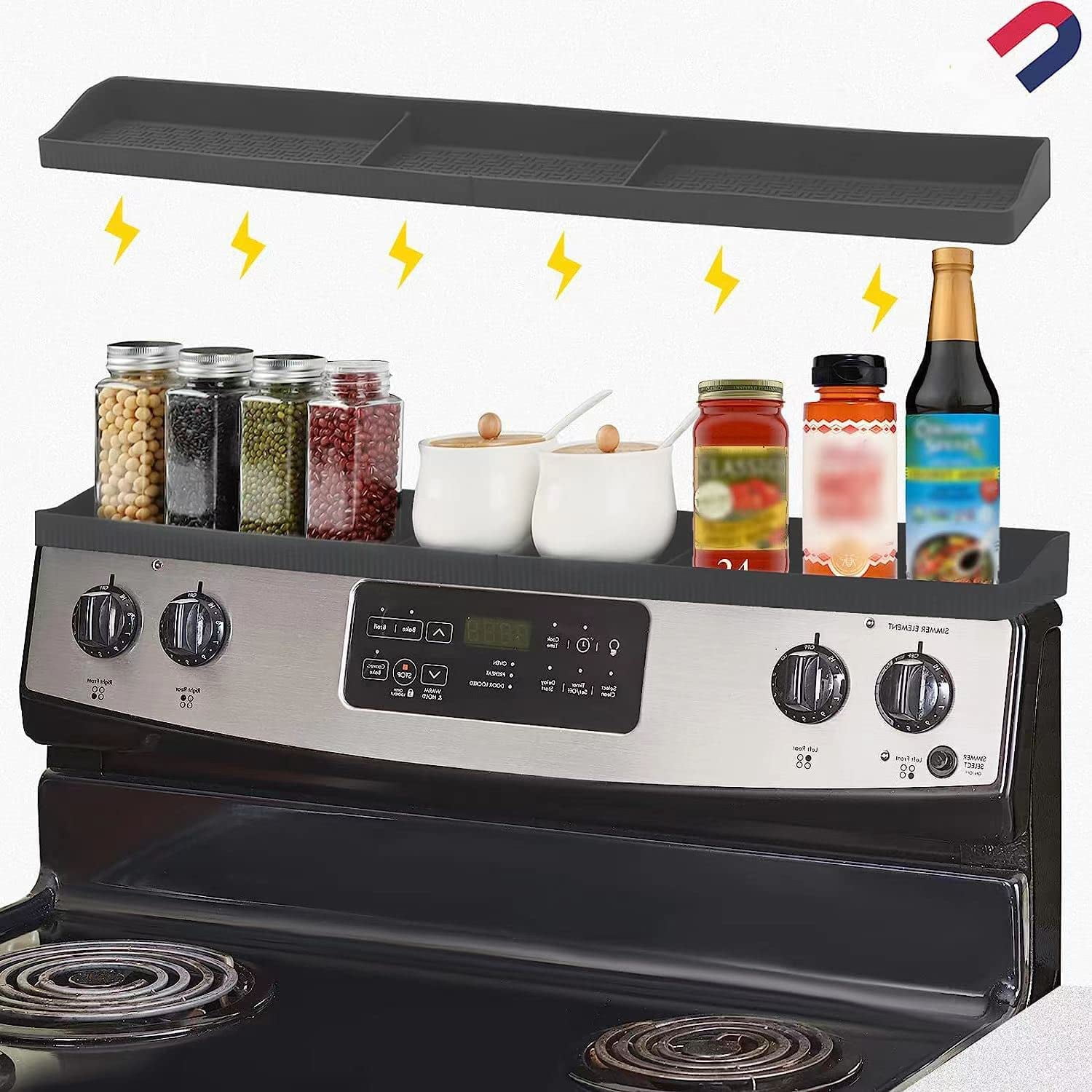 Stove Top Shelf 30 Inch, Silicone Spice Rack Over Shelf for Stove, 3 Functional