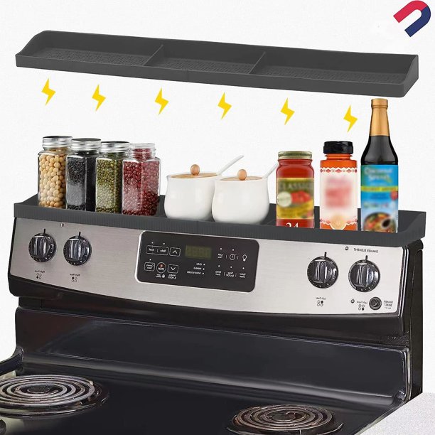 Stove Top Shelf 30 Inch, Silicone Spice Rack Over Shelf for Stove, 3 Functional