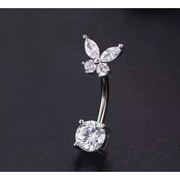 2.00CT Round Cut Lab-Created Diamond Butterfly Pretty Navel Belly Button In 14K White Gold Plated 925 Silver