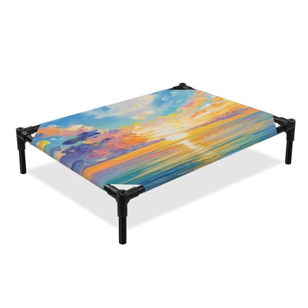 Ocean Sunrise Elevated Dog Bed Landscape Cooling Breathable Outdoor Raised Dog Cot Bed with Metal Frame Non-Slip Feet for Medium Dog 24x20in