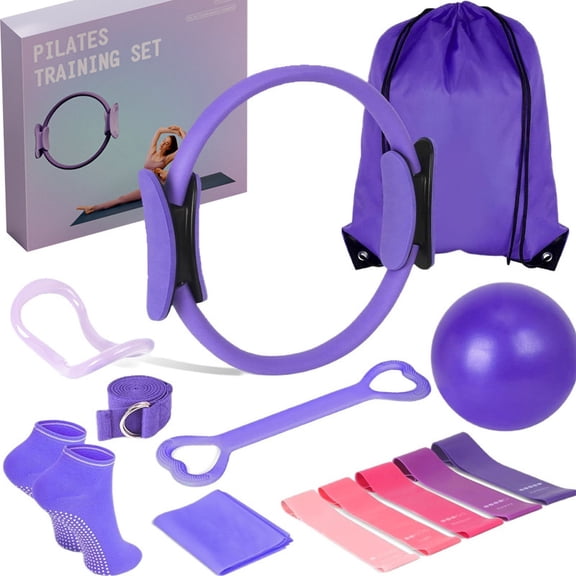 Yoga Pilates Workout Set, Includes Fitness Circle, Leg Resistance Bands & Anti-Burst Pilates Ball, Home Exercise Kit for Hip Lifting, Leg Shaping & Body Sculpting