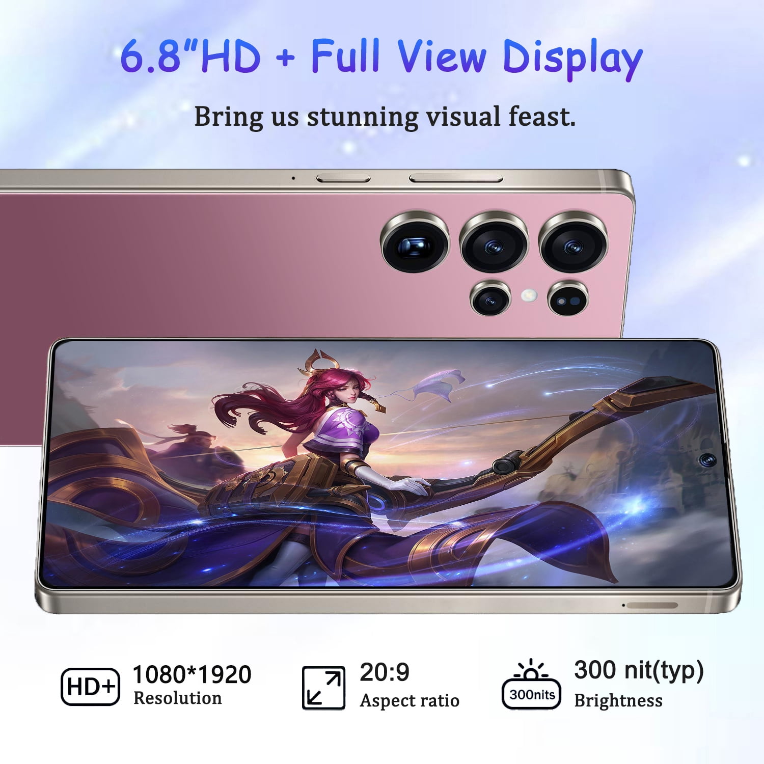 U25 Ultra 4G Unlocked Smartphone, 8GB+256GB/4500mAh Battery Fully Cell Phone for Android 14, 6.8" HD Screen Unlocked Cell Phone, 13MP+48MP Dual Camera/Dual SIM/Face Unlock(Rose Gold)