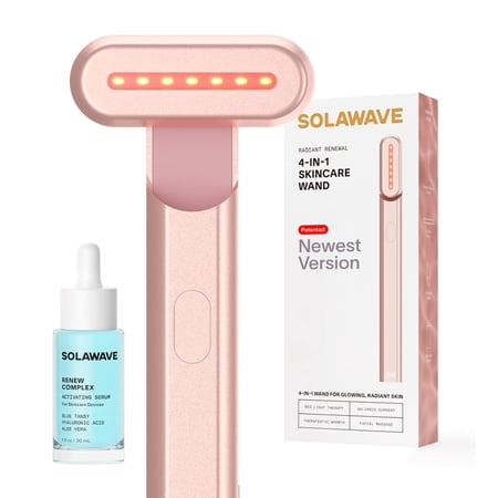 Solawave 4-in-1 Radiant Renewal Wand and Serum Bundle, Face Skincare Wand with Facial Massager, Facial Wand with Renew Complex Serum C3