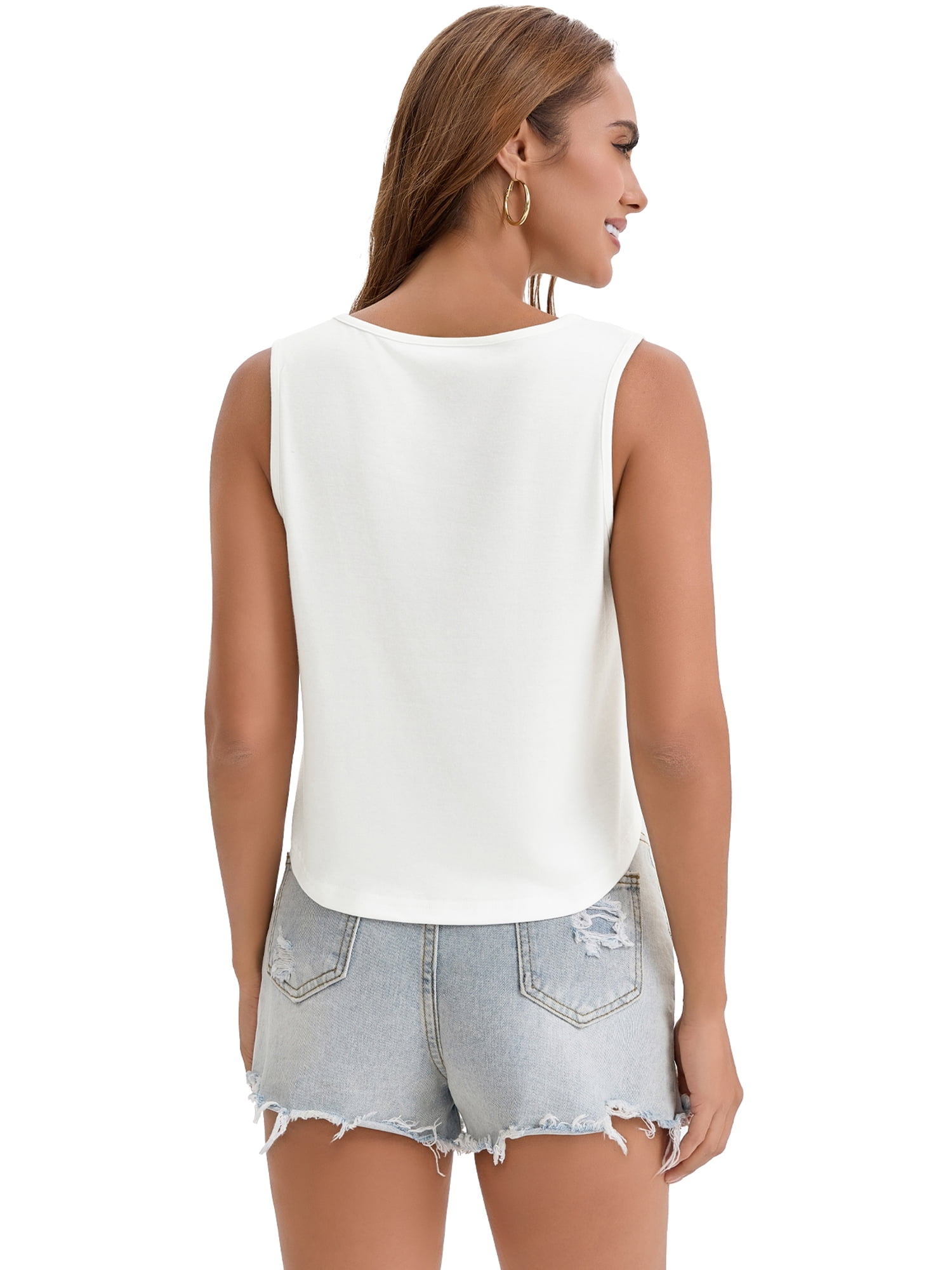 DARING DIVA Women's High Low Sleeveless Flowy Tank Top Athletic Yoga Workout Shirt L White