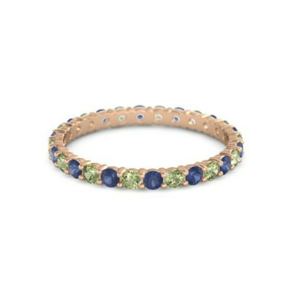 Round Eternity Band Blue Sapphire Peridot 925 Sterling Silver Rose Plated Ring