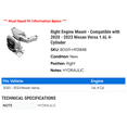 Engine Mount Rear Versa Right Engine Mount - Compatible with 2020 - 2023 Nissan Versa 1.6L 4 ...