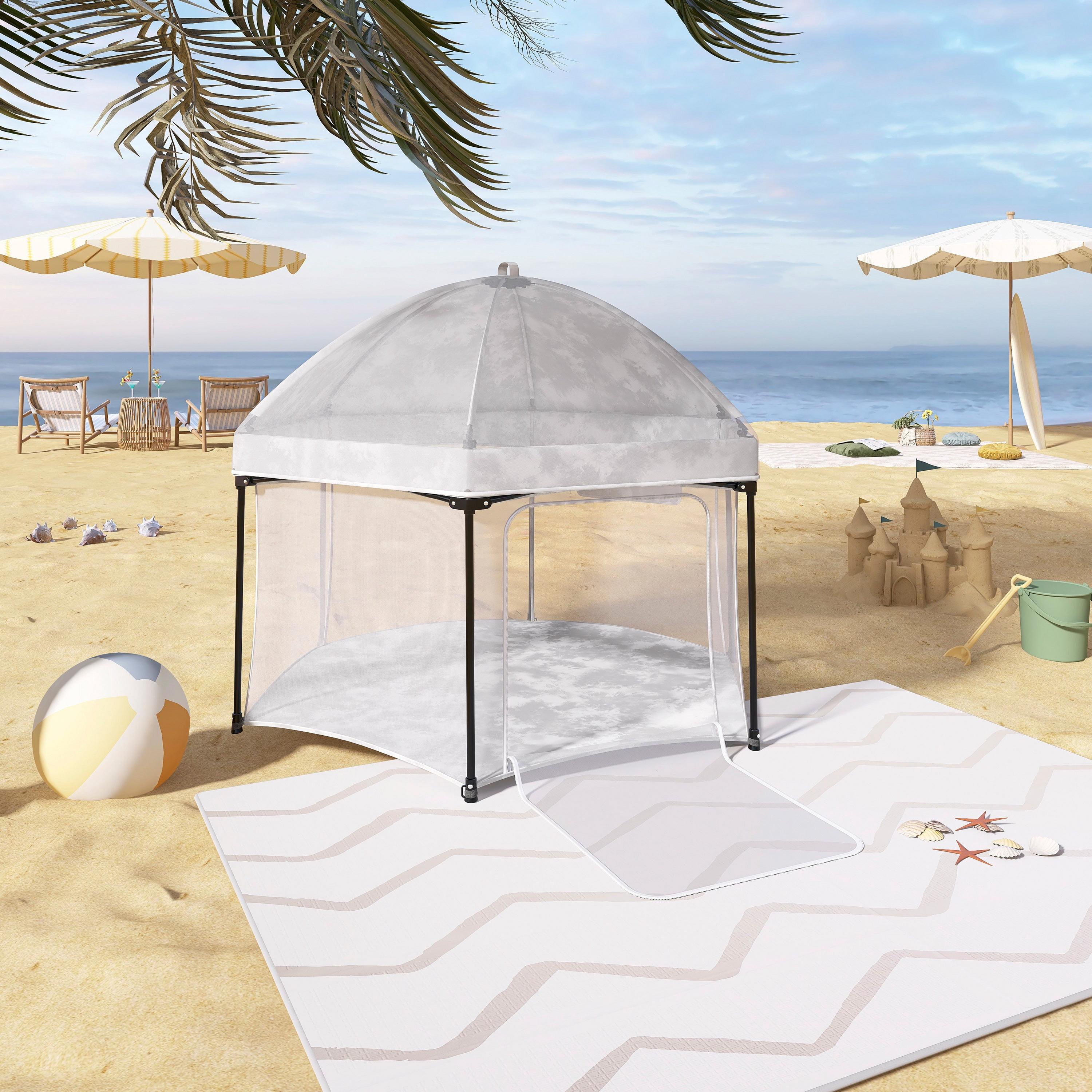 Dream On Me Onyx Baby Play Yard Set with Canopy, Storm Grey