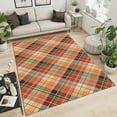 thumbnail image 2 of Retro Farmhouse Geometric Irregular Lines Area Rugs, Red Green Orange Plaid Large Decorative Rug, Machine Washable Breathable Durable Carpet Indoor Decor 5ft x 8ft, 2 of 6