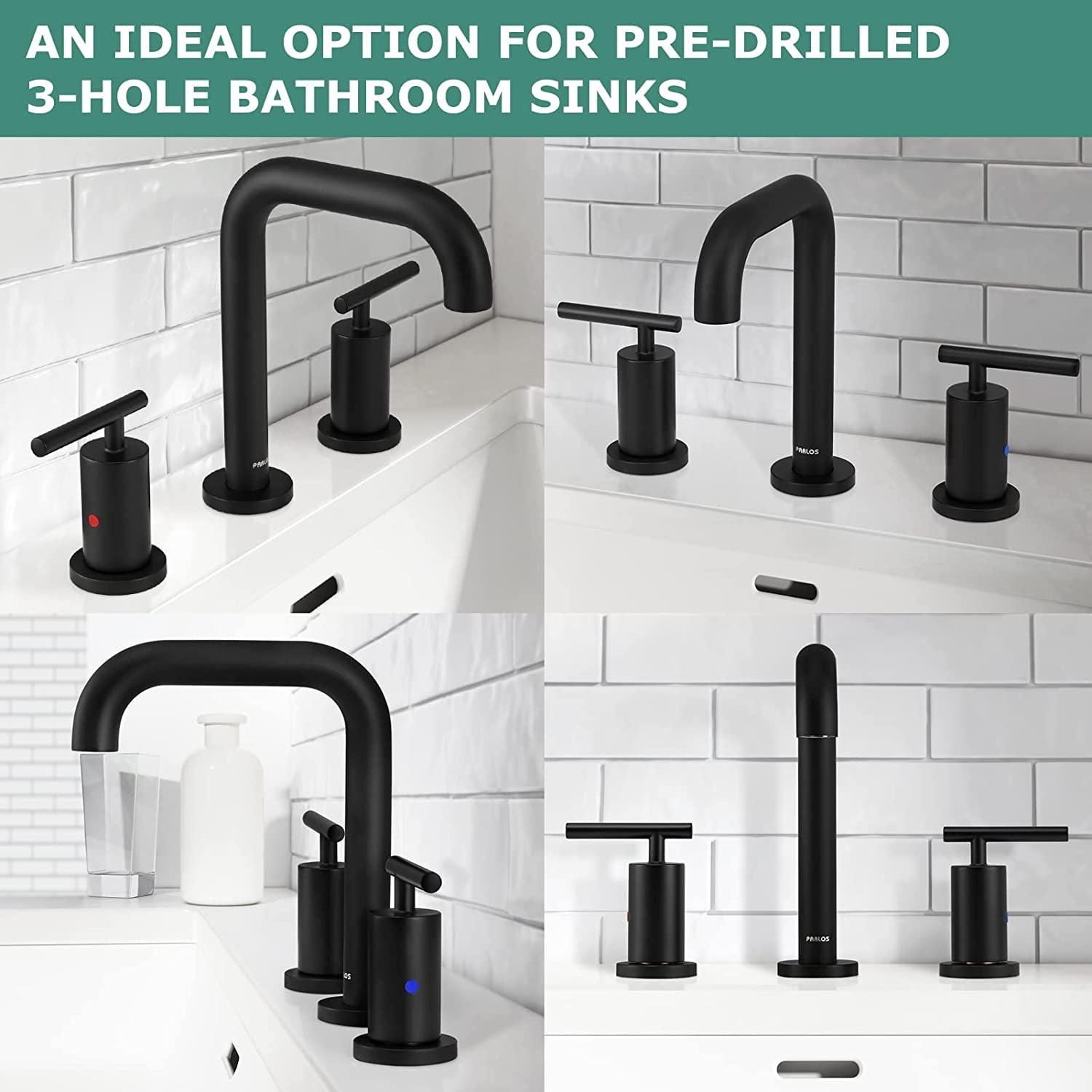 PARLOS 8 Inch Polished Chrome Widespread Bathroom Sink Faucet for 3 Hole Vanity with cUPC Faucet Supply Lines,Matte Black