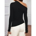 thumbnail image 4 of Women'S Off Shoulder Tops Dressy Long Sleeve Asymmetrical Slim Fit Going Out Fall Blouse Ruched Shirts Black M, 4 of 6