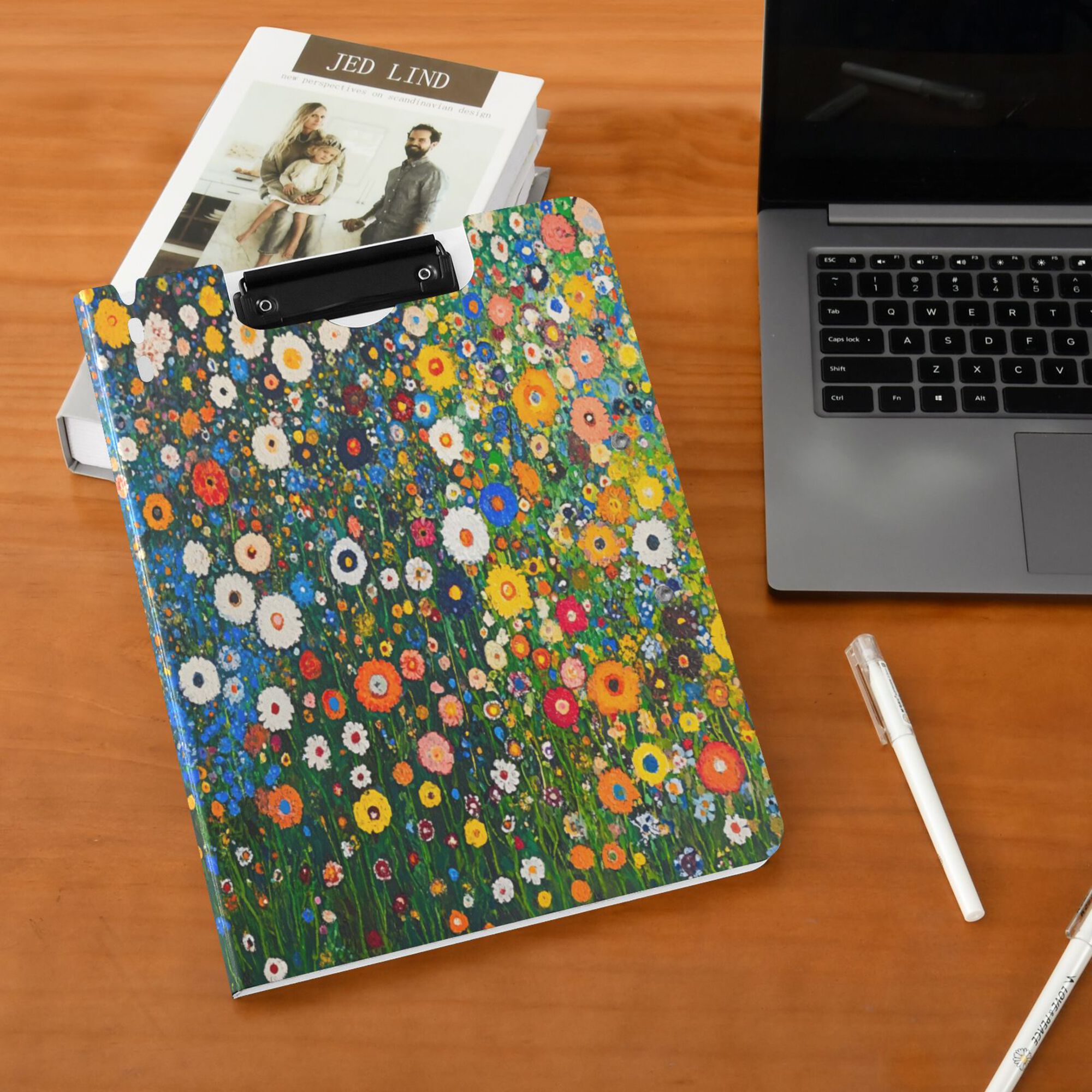 FORMRS A4 Clipboard Folder with Pen Holder Horizontal Foldable School Office Binder, Green Floral Garden