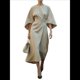 thumbnail image 1 of Vestido Elegante de Cóctel para Mujer, con Mangas Murciélago, Liso, Informal, Holgado, Fruncido, con Abertura, Midi y Cinturón. Caqui M, 1 of 3