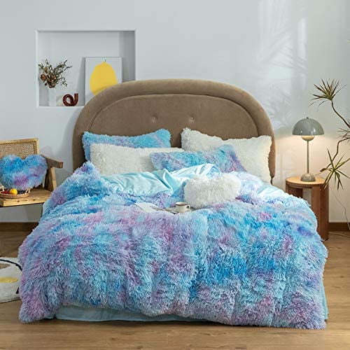 Plush Shaggy Duvet Cover Set , Faux Fur Fluffy 3Pcs Queen Size Bedding