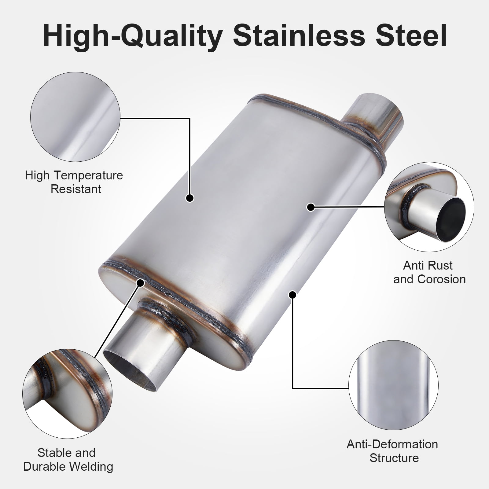 Universal Exhaust Muffler 409 Stainless Steel Performance Muffler for Cars Trucks, 2.25" Inlet (ID) 2.25" Outlet (ID), center - offset