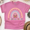 thumbnail image 1 of God Is Good All The Time Rainbow Christian Graphic T-Shirt, Heliconia, Size S, 1 of 6