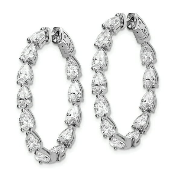 Primal Silver Sterling Silver Cubic Zirconia In and Out Teardrop Hoop Earrings