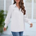 thumbnail image 3 of Button Down Shirts for Women Puff Long Sleeve Blouses Pleated Solid Color Tops Cotton Loose Casual Basic Tee (White L), 3 of 7