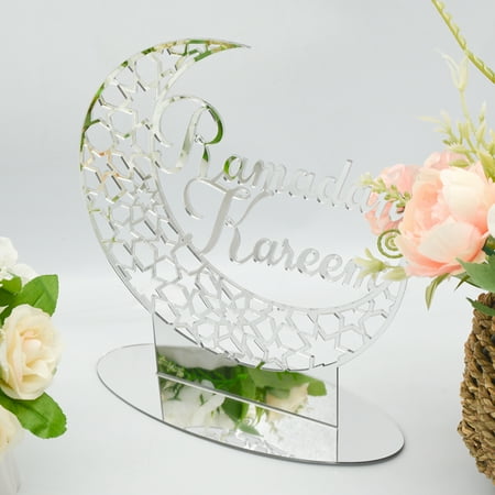 

Acrylic Ramadan Eid Mubarak Ornament 23x20CM DIY Moon Star Shape Tabletop Ramadan Hollow Decorations Party Supplies for Home Islamic Muslim Festival Decorations
