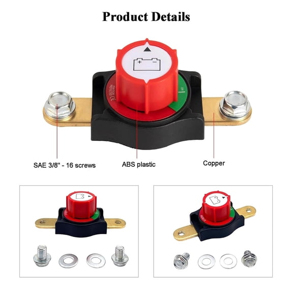 12-48V Side Post Battery Disconnect Switch Heavy Duty On/Off Switch for Car Boat