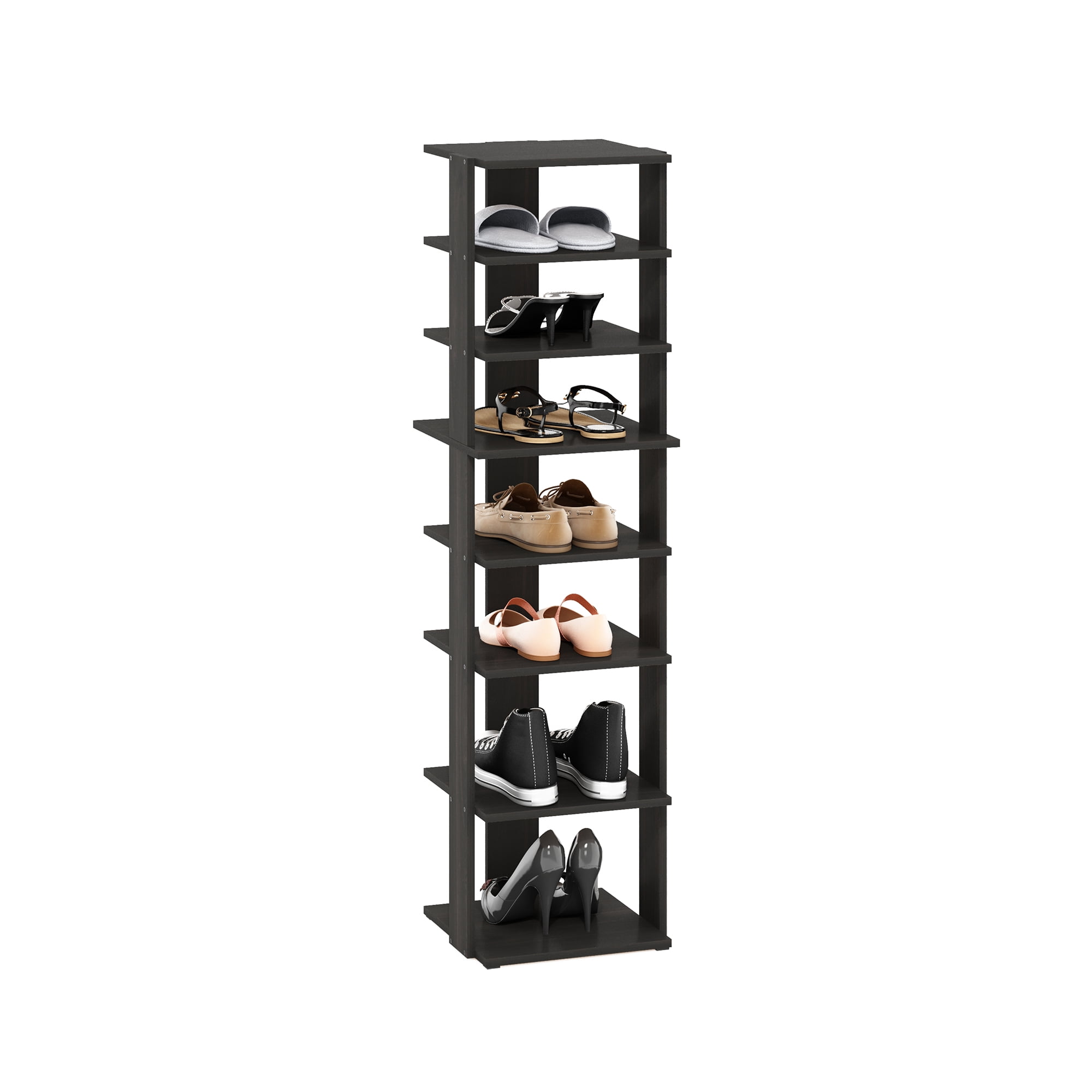Furinno Compact 8-Tier Vertical Free Standing Shoe Tower in Shoe Rack Espresso