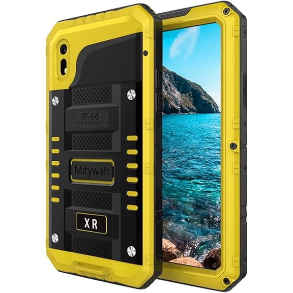 Waterproof Case for iPhone XR, Heavy Duty Shockproof Case with Built-in Screen Protector, Full Body Underwater Protective Metal Case 6.1 inch, Yellow