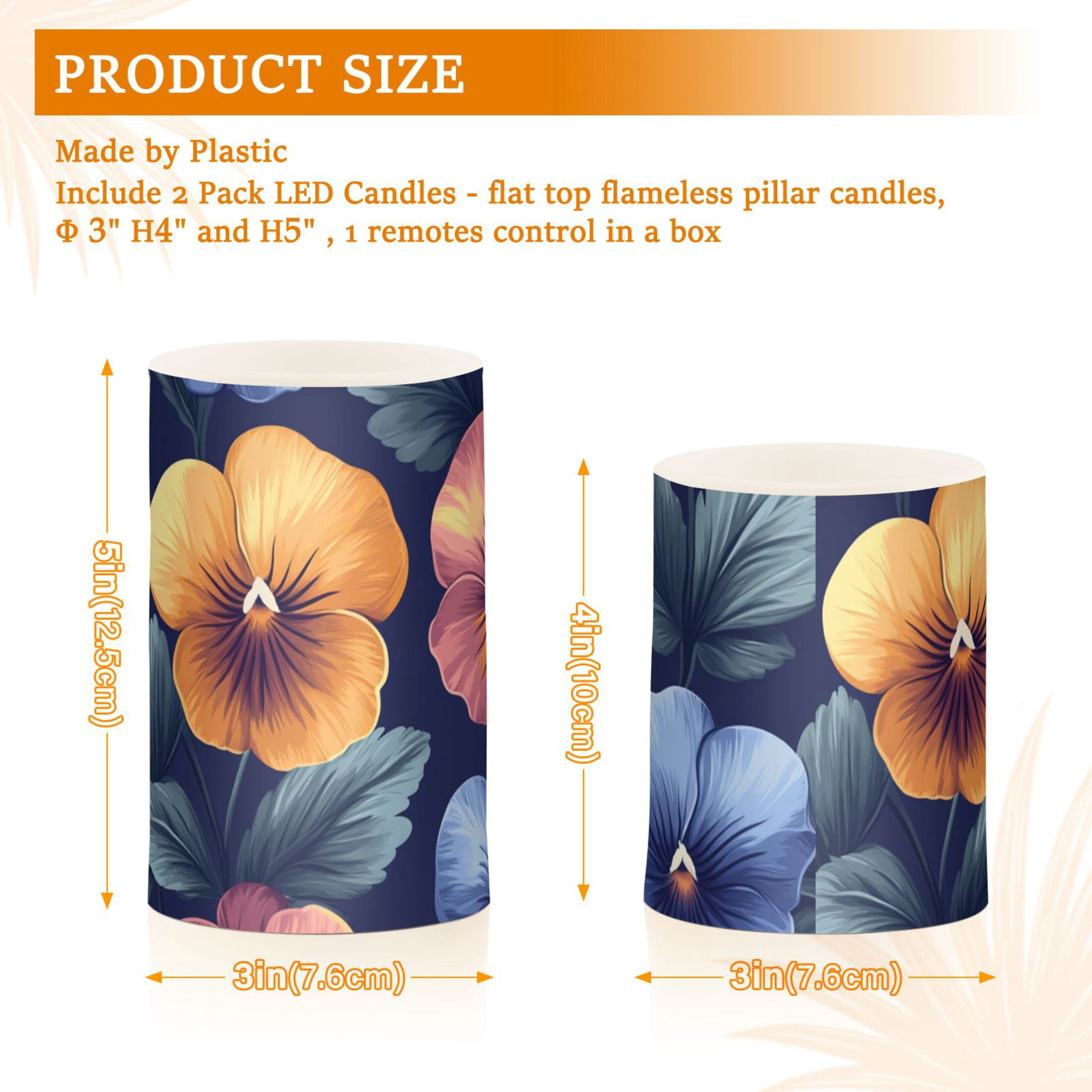 Simple Pansy Flickering Flameless Candles Battery Operated with Remote Timer LED Pillar Candles Set of 2