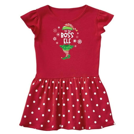 

Inktastic Funny Christmas I m the Boss Elf with Shoes and Hat Gift Baby Girl Dress