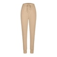 thumbnail image 5 of Loose Sweatpants for Women Basic Plus Size Tie Elastic Waist Long Pants with Pockets Fall Baggy Lounge Running Trousers, Beige, XXXL, 5 of 6