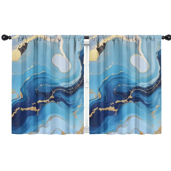 Blackout Kids Curtains,Blue Marble Gold Line Pattern Childrens Insulated Curtains Set Of 2,Bedroom Essentials,Toddler Room Decor 42"x54"