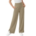 thumbnail image 3 of Dwellite Girls Flare Dress Pants for Kids School Uniform Bell Bottoms with Elastic Waist for Teens，2-13 Years Khaki 140, 3 of 6