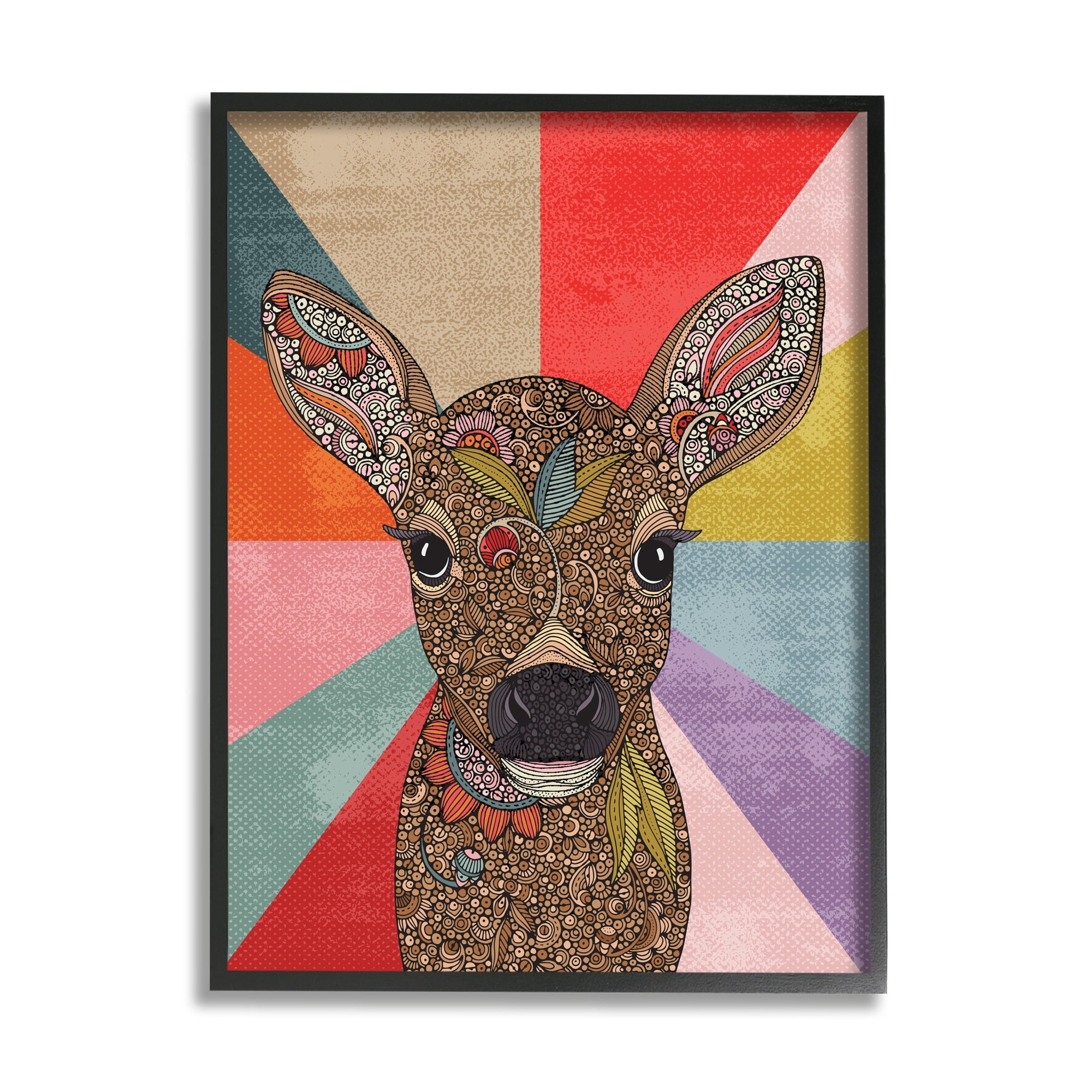 Stupell Industries Detailed Fawn Pop Style Stripes Floral Patterns Graphic Art Gray Framed Art Print Wall Art, Design by Valentina Harper