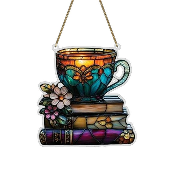 Libros Florales Y Tazas De Té Decoración Acrílica Atrapasueñas Para Amantes De Los Libros Para Colgar En La Ventana Regalo Único Para Estrenar Casa Adecuado Para Lectores Y Decoración Literaria