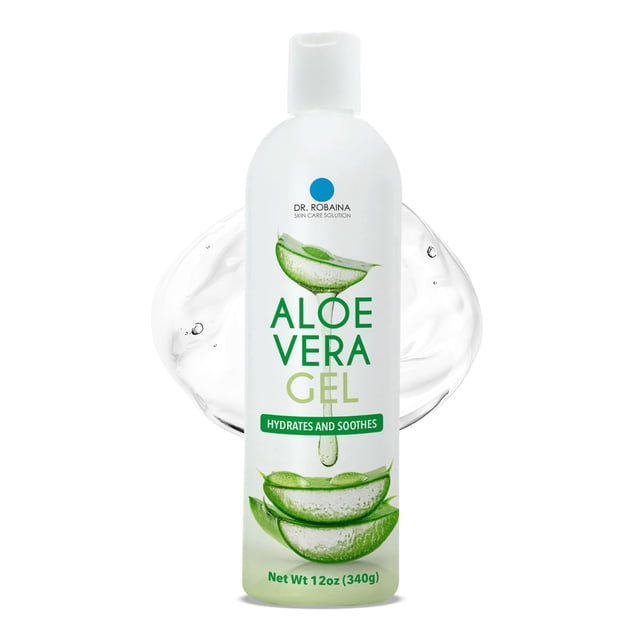 Dr. Robaina Gel Natural de Aloe Vera con Aceite de Emú para Rostro, Cuerpo y Cabello | Hidrata y alivia la irritación de las quemaduras solares de la piel seca | 12 onzas | Hecho en los EE.UU.