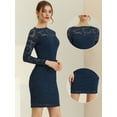 thumbnail image 2 of Vestido de mujer Allegra K con encaje floral y cuello barco Azul Oscuro XS, 2 of 6