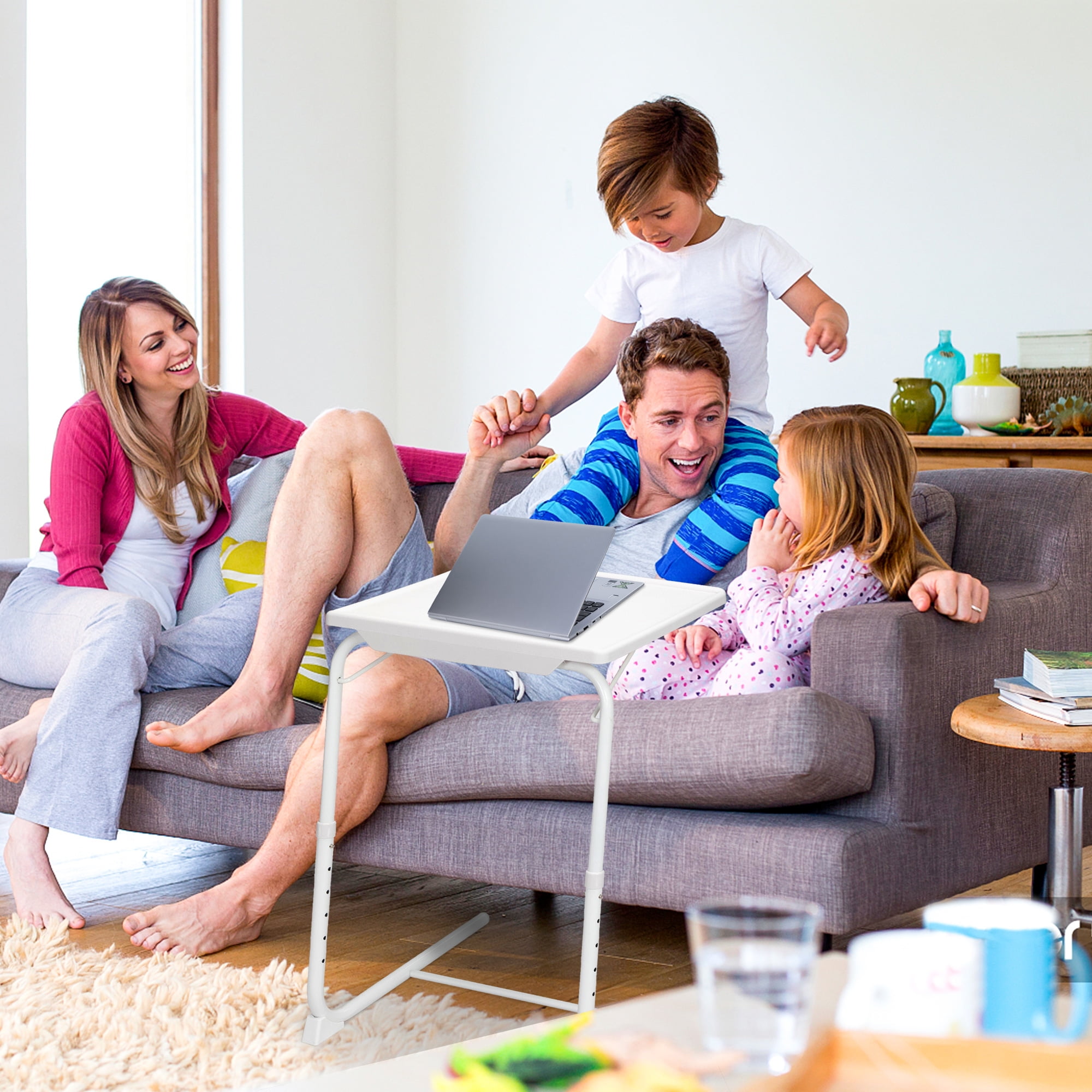 Zaqw Adjustable TV Tray Table with Cup Holder; Folding TV Dinner Table