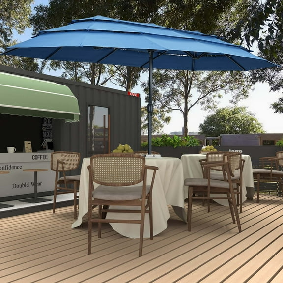 Autlaycil 15ft Patio Umbrella with 3-Tiers Umbrella Top, Airflow Smooth and Stable, Lock Bolt and Crank,BLue