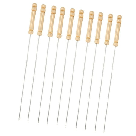 

Barbecue Skewers Set/Stainless Steel Round BBQ Kabob Sticks/Grilling Skewers Wooden Handle to Your Hands Set of 10