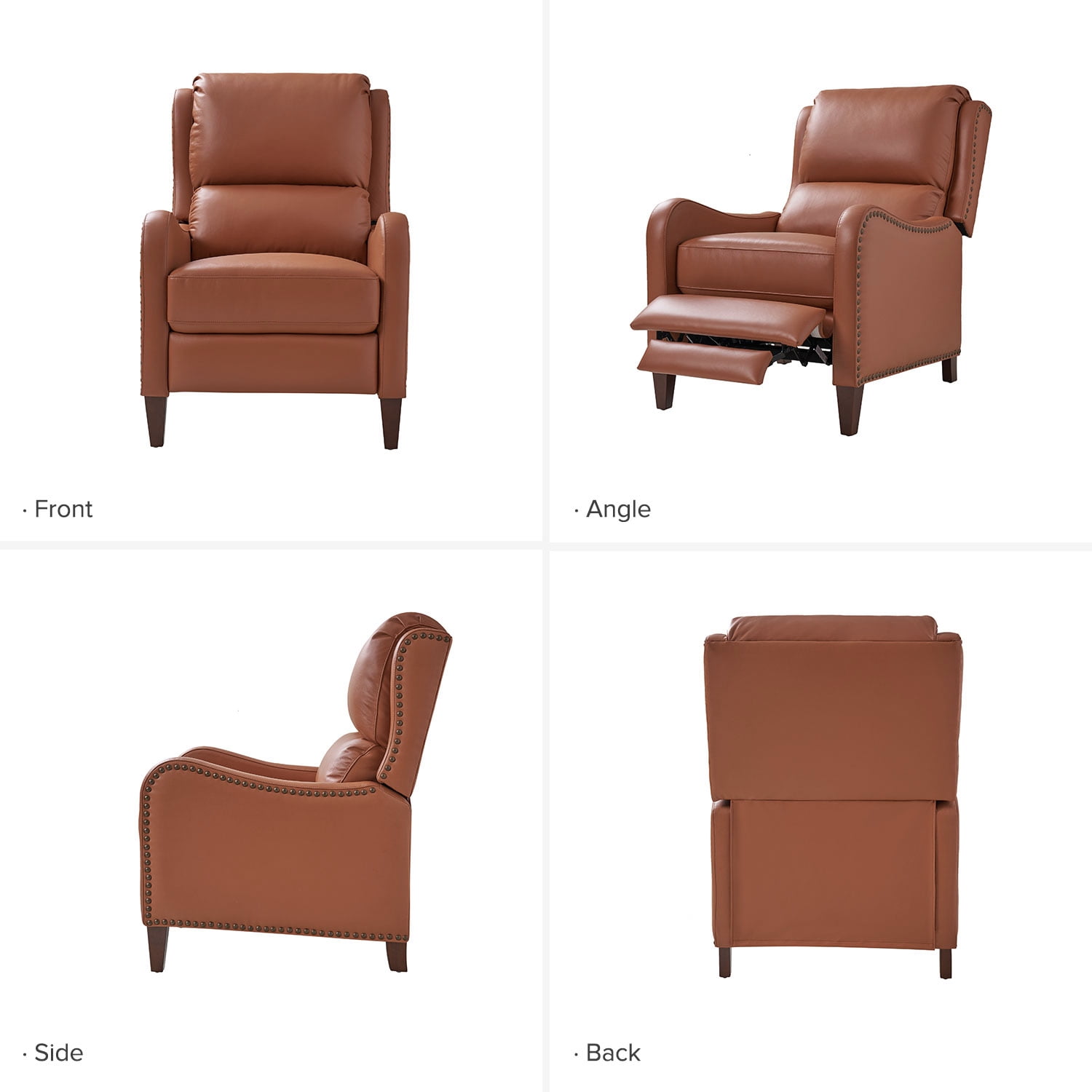 Leather Recliner Chair Set of 2 with Adjustable Backrest & Footrest for Bedroom, Brick